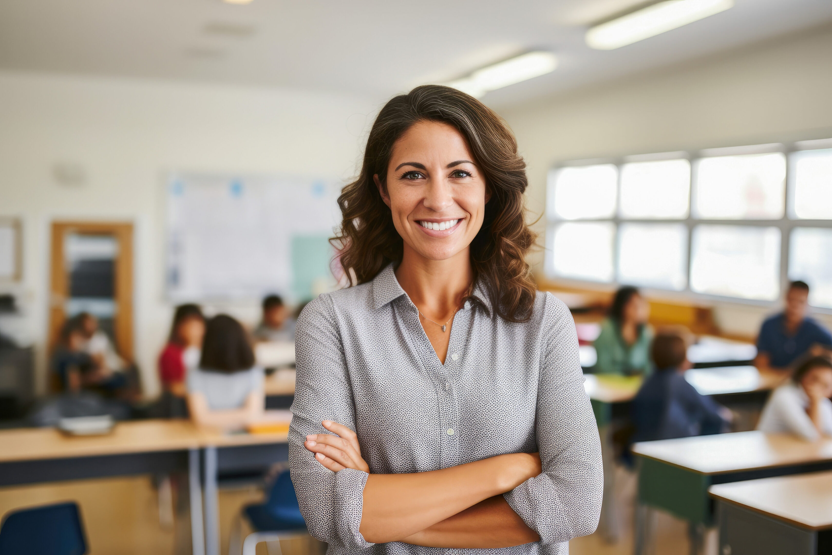 A woman standing in front of some people