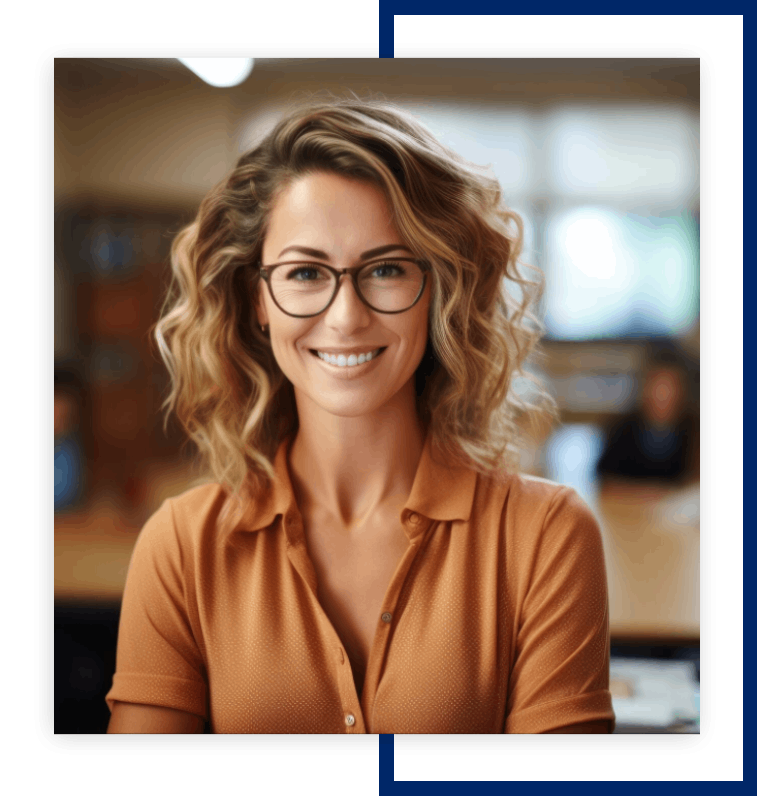 Portrait of smiling teacher woman in a classroom at elementary school.